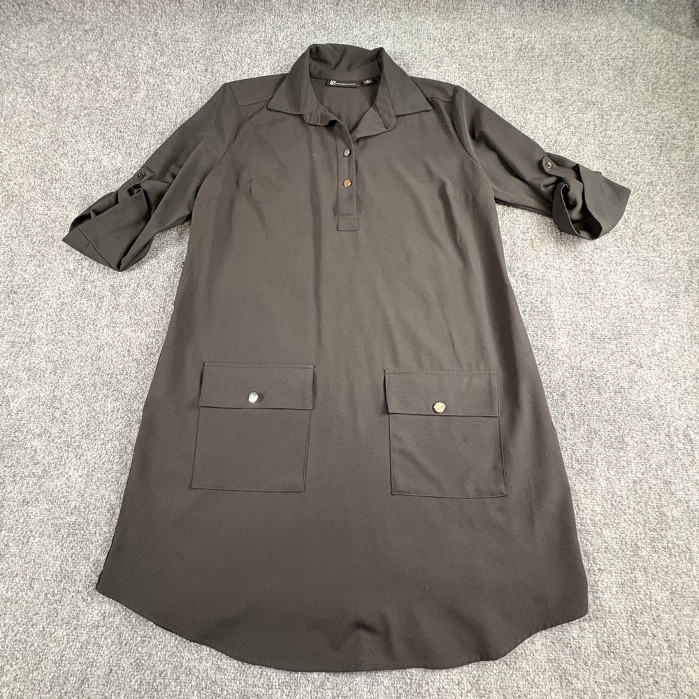 NY&Co Shirt Dress Womens L Black Minimalist Preppy Chic Office Casual Capsule